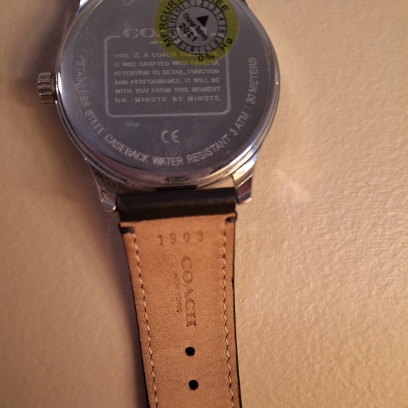 Coach Analog Watch with Black Genuine Leather Strap - Picture 4 of 7